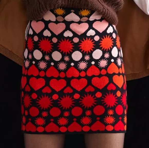 HTF Anthropologie Maeve Hearts Slim Sweater Mini Skirt - Picture 3 of 6